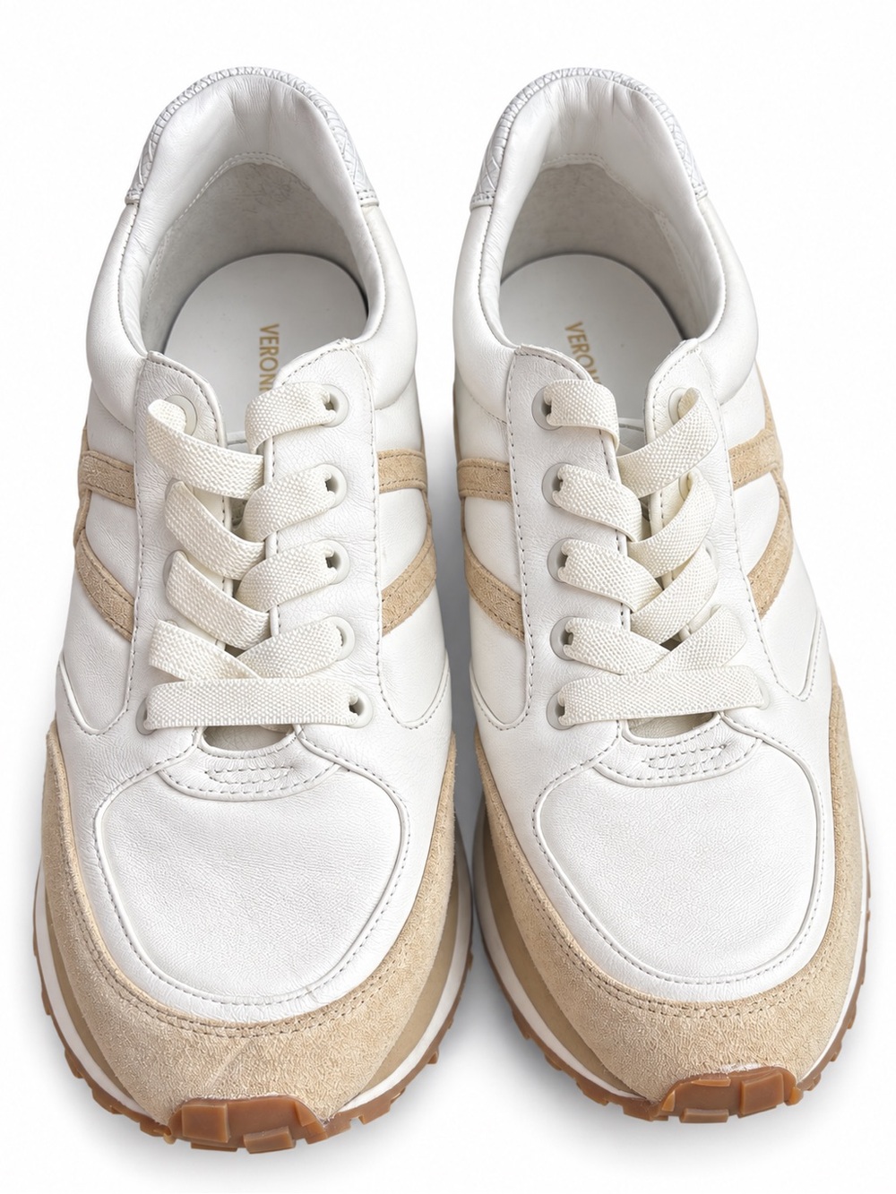 Veronica Beard White & Beige Leather Suede Sneakers Size 10M